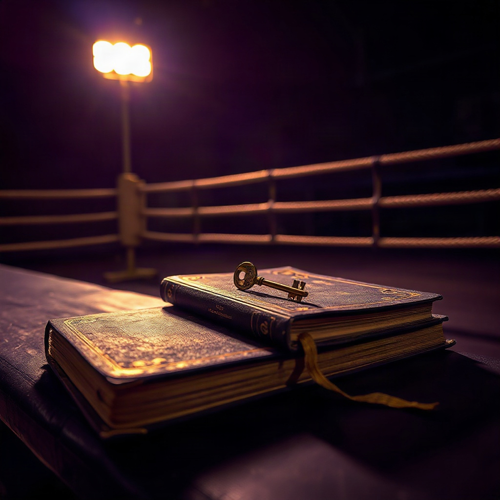A gym key beside a closed book.