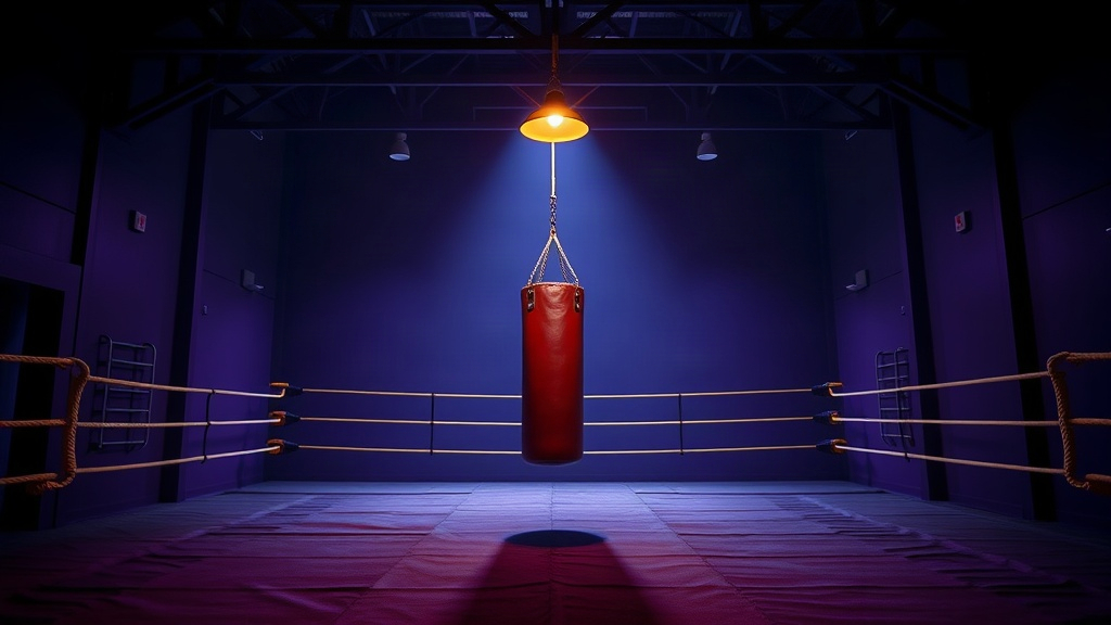 An empty ring under a gold lamp.